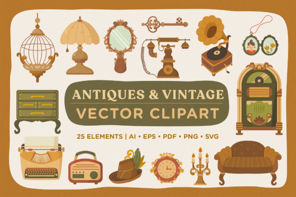 Antique Vintage Vector Clipart Pack: A Timeless Graphic Design Asset