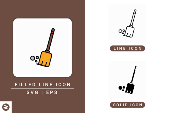 Broom Icons Set: A Modern Graphic Design Asset for Polished Content