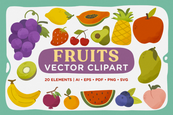 Cute Iconic Fresh Fruits Vector Clipart for Creative Design Projects